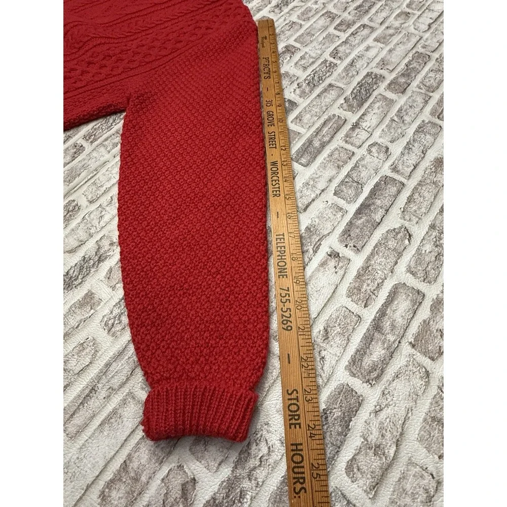 Vtg Lord Jeff Cable Knit‎ Crewneck Large Sweater Red British Worsted Wool USA